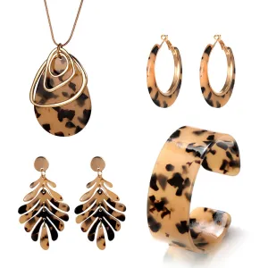 Wholesale C Shape Acrylic Jewelry Set Leopard Print 4 Pieces Bracelet