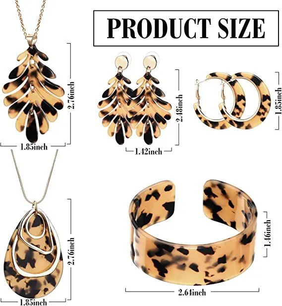 Wholesale C Shape Acrylic Jewelry Set Leopard Print 4 Pieces Bracelet