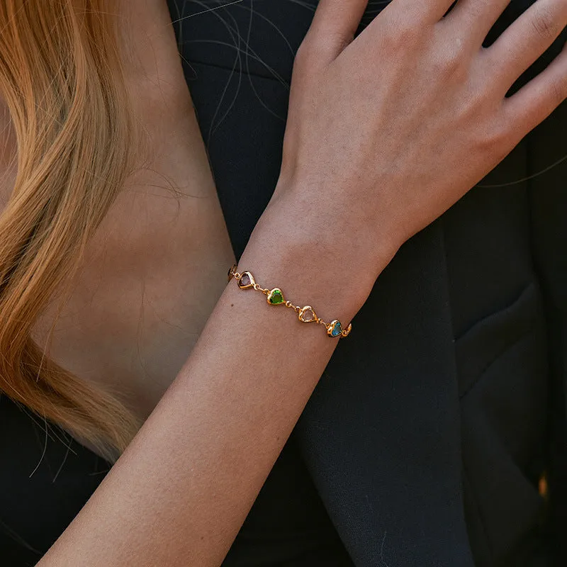 Wholesale Candy Color Glass Sweet Copper Bracelet