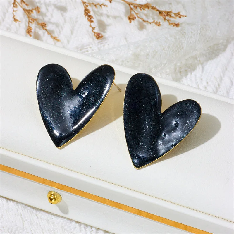 Wholesale Candy Color Oil Dripping Color Big Heart Earrings