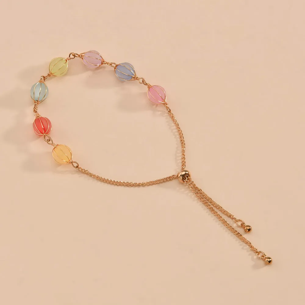 Wholesale Candy Color Pumpkin Beads Adjustable Alloy Bracelet