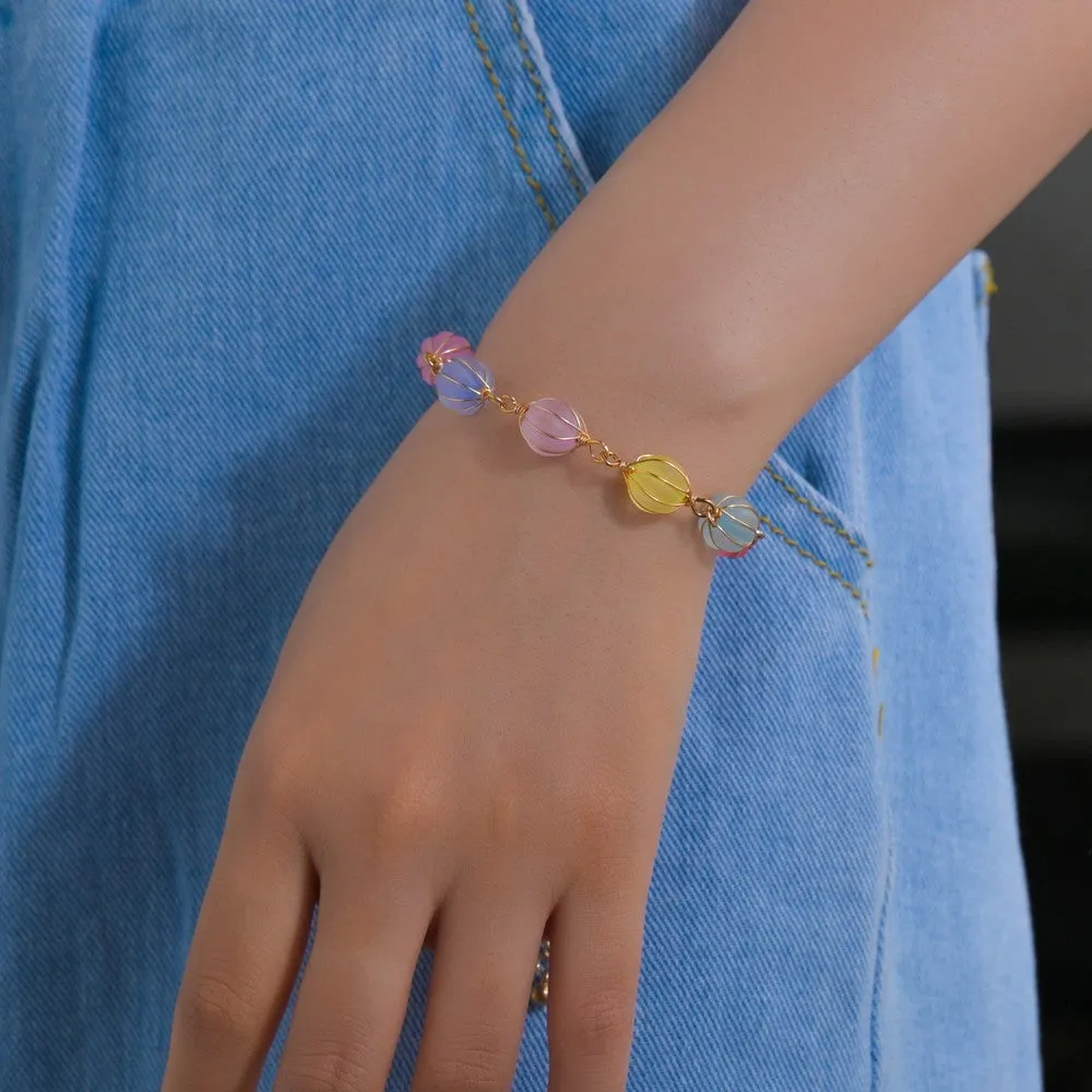 Wholesale Candy Color Pumpkin Beads Adjustable Alloy Bracelet