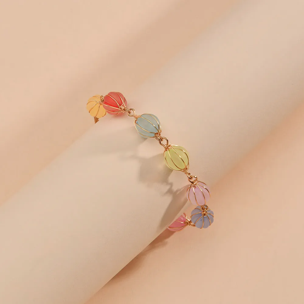 Wholesale Candy Color Pumpkin Beads Adjustable Alloy Bracelet