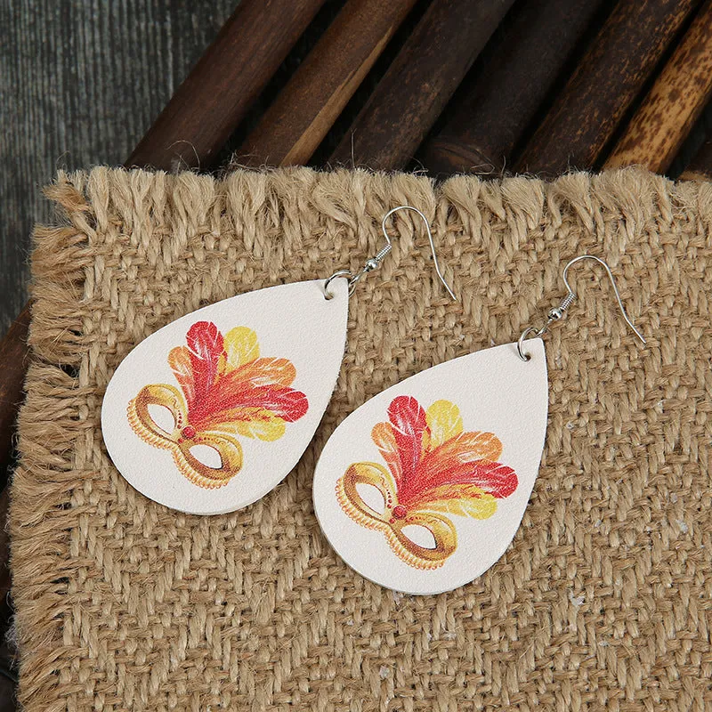 Wholesale Carnival Ball Feather Mask Leather Drop  Mardi Gras Earrings