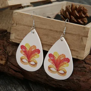 Wholesale Carnival Ball Feather Mask Leather Drop  Mardi Gras Earrings