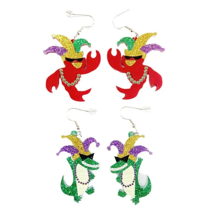 Wholesale Carnival Crown Clown Hat Sequin Lobster Crocodile Acrylic Earrings