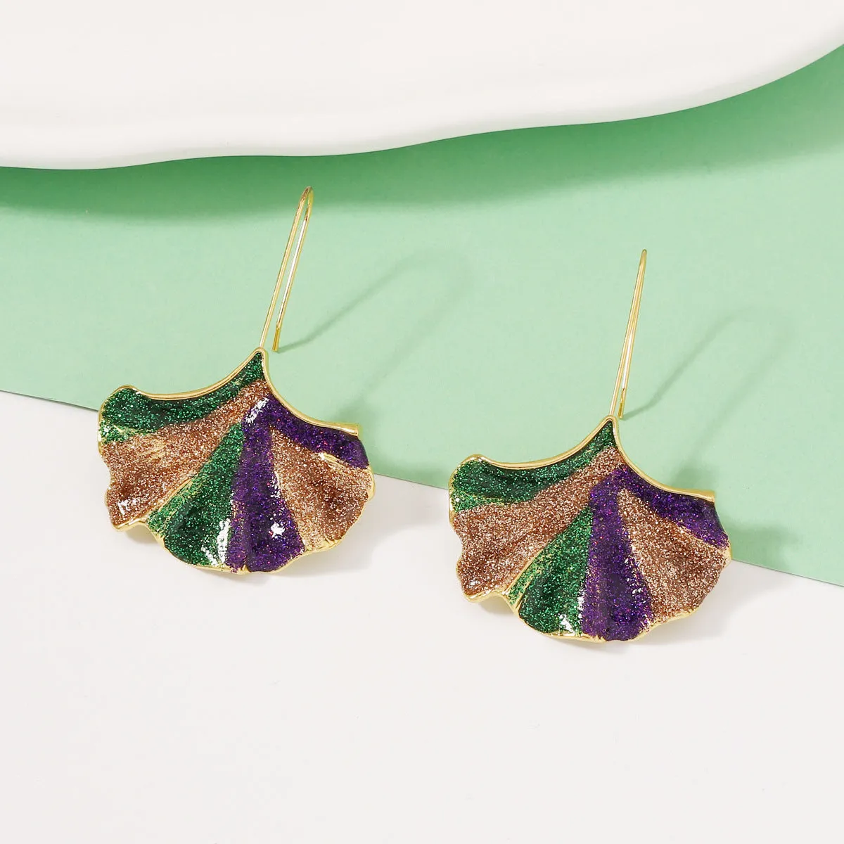 Wholesale Carnival Leaf  Mardi Gras Earrings