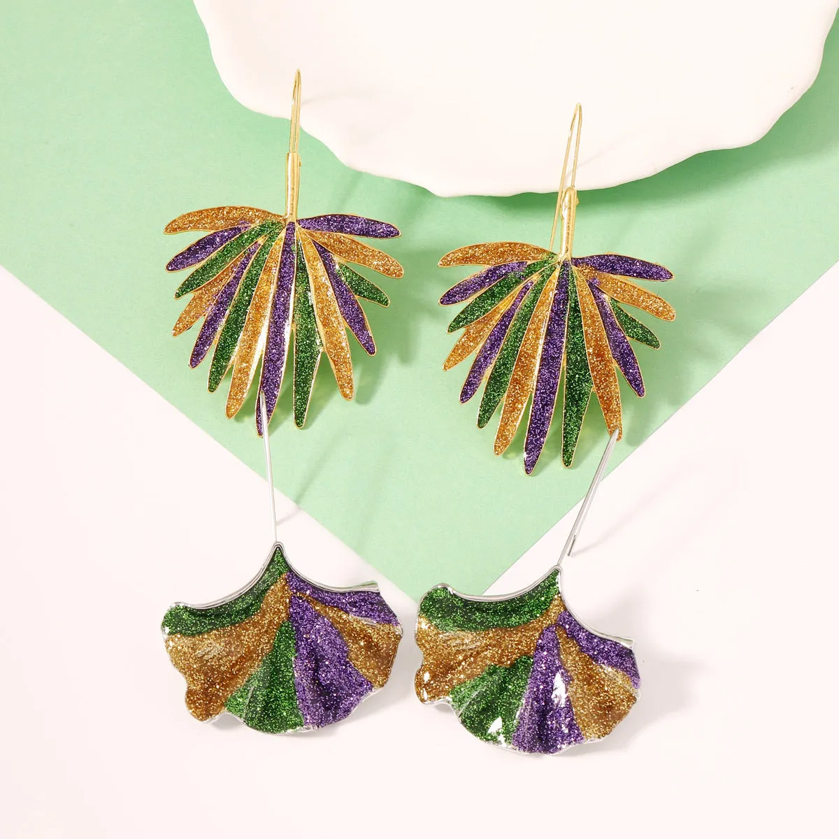 Wholesale Carnival Leaf  Mardi Gras Earrings