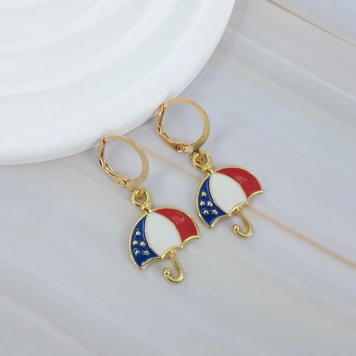 Wholesale Carnival Party Red, White and Blue Five-Pointed Star Earrings