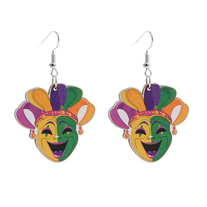 Wholesale Carnival Rainbow Truck Clown Hat Wooden  Mardi Gras Earrings