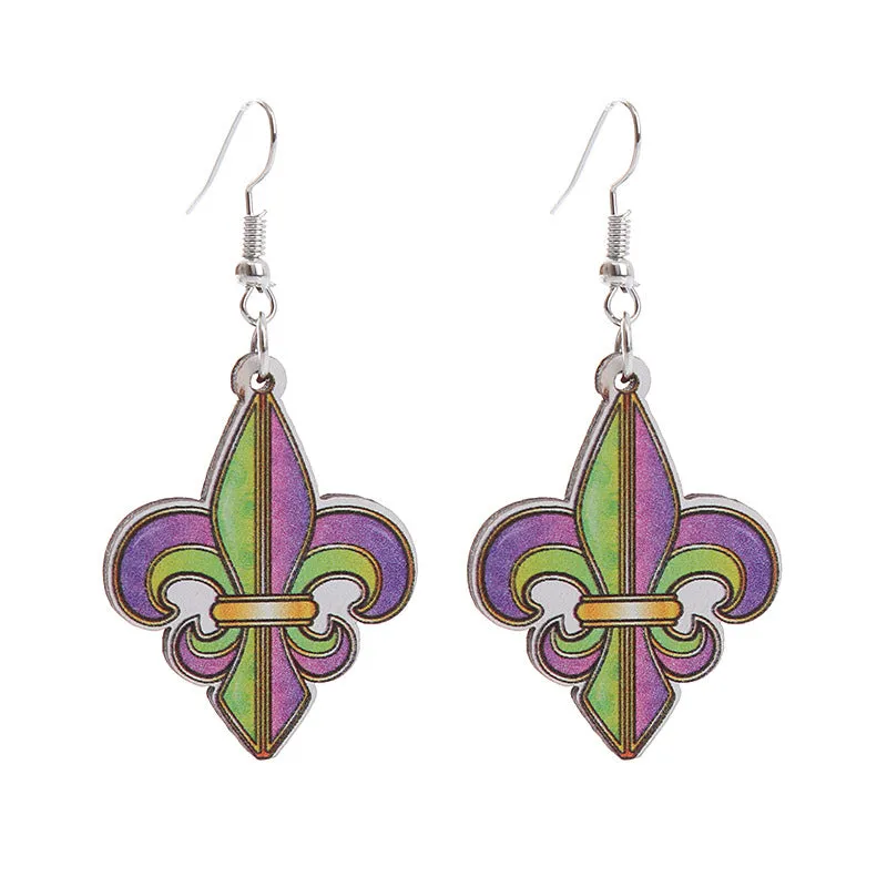 Wholesale Carnival Rainbow Truck Clown Hat Wooden  Mardi Gras Earrings