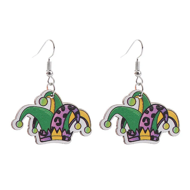Wholesale Carnival Rainbow Truck Clown Hat Wooden  Mardi Gras Earrings