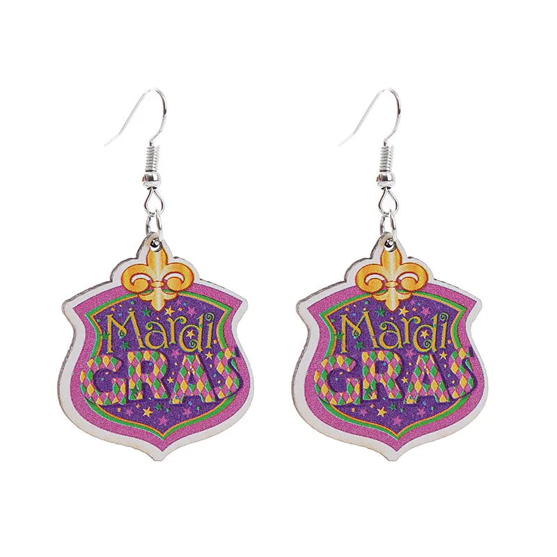 Wholesale Carnival Rainbow Truck Clown Hat Wooden  Mardi Gras Earrings