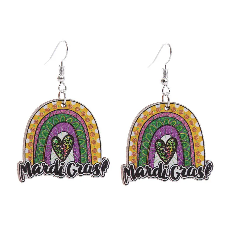 Wholesale Carnival Rainbow Truck Clown Hat Wooden  Mardi Gras Earrings