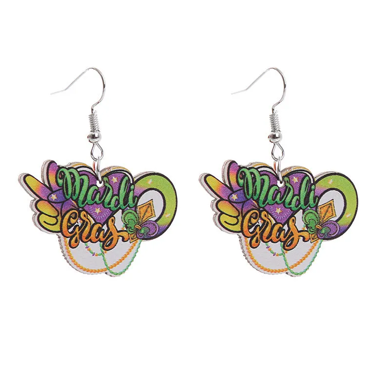 Wholesale Carnival Rainbow Truck Clown Hat Wooden  Mardi Gras Earrings