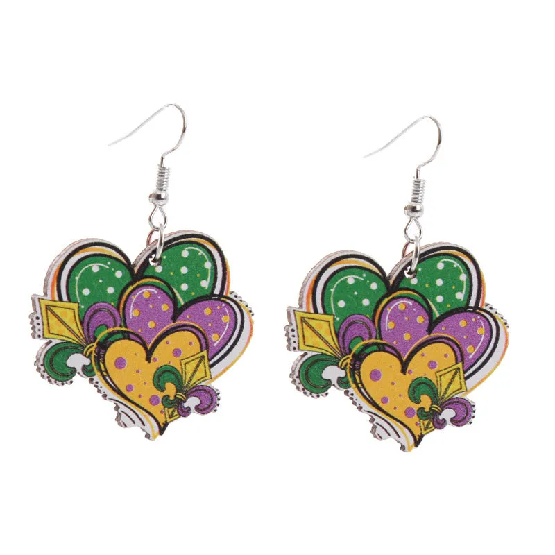 Wholesale Carnival Rainbow Truck Clown Hat Wooden  Mardi Gras Earrings