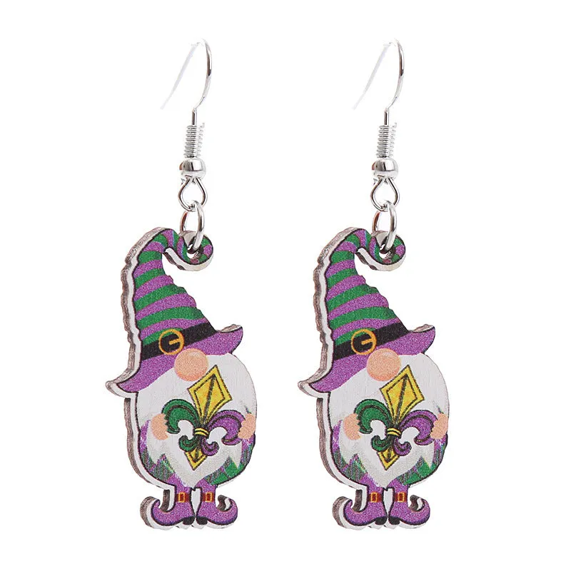 Wholesale Carnival Rainbow Truck Clown Hat Wooden  Mardi Gras Earrings