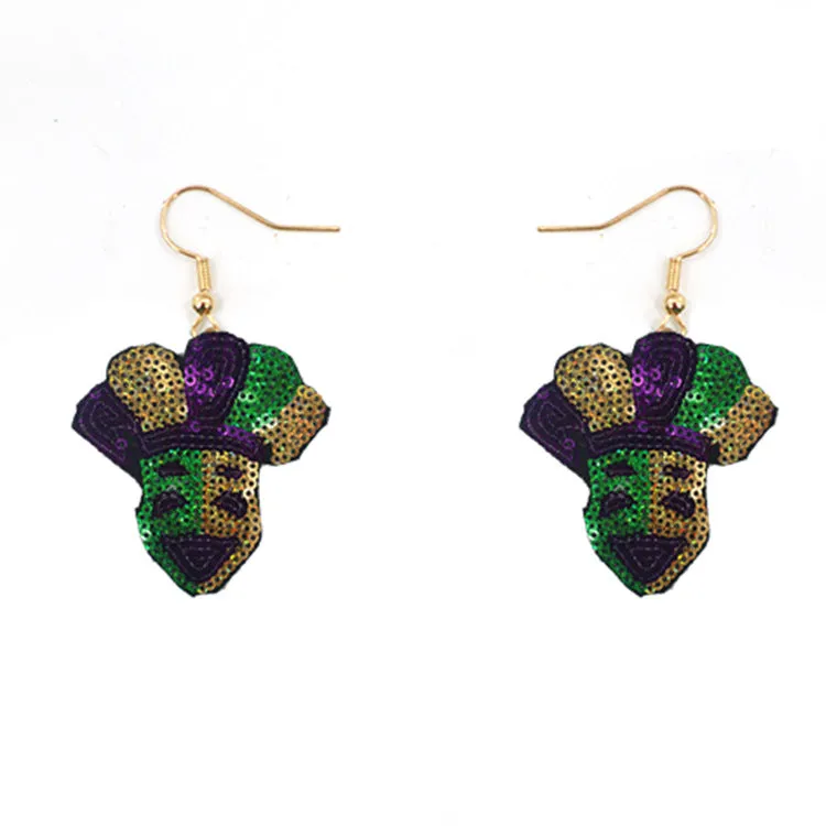 Wholesale Carnival Sequin Gold Purple Green Feather Accessories Earrings