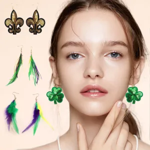 Wholesale Carnival Sequin Gold Purple Green Feather Accessories Earrings