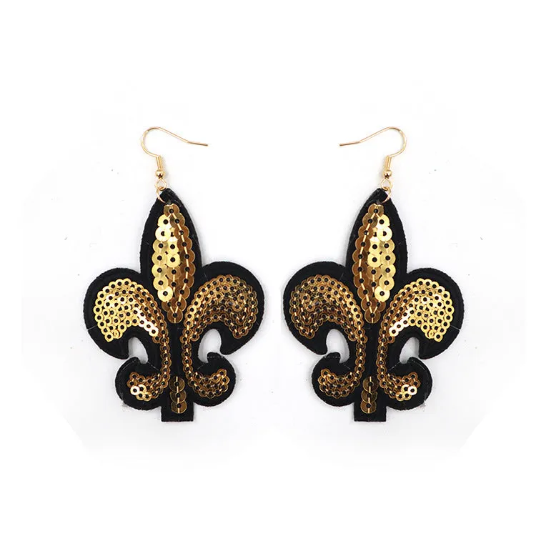 Wholesale Carnival Sequin Gold Purple Green Feather Accessories Earrings
