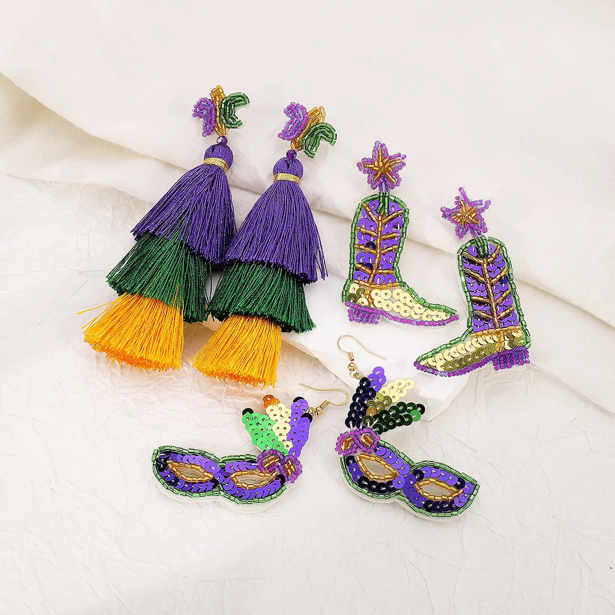 Wholesale Carnival St. Patrick's Day Mask Boots Tassel Earrings