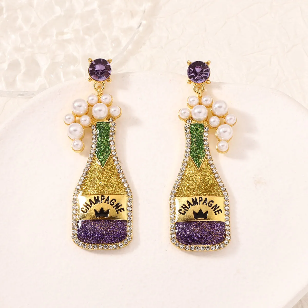 Wholesale Carnival Wine Bottle Zinc Alloy  Mardi Gras Earrings