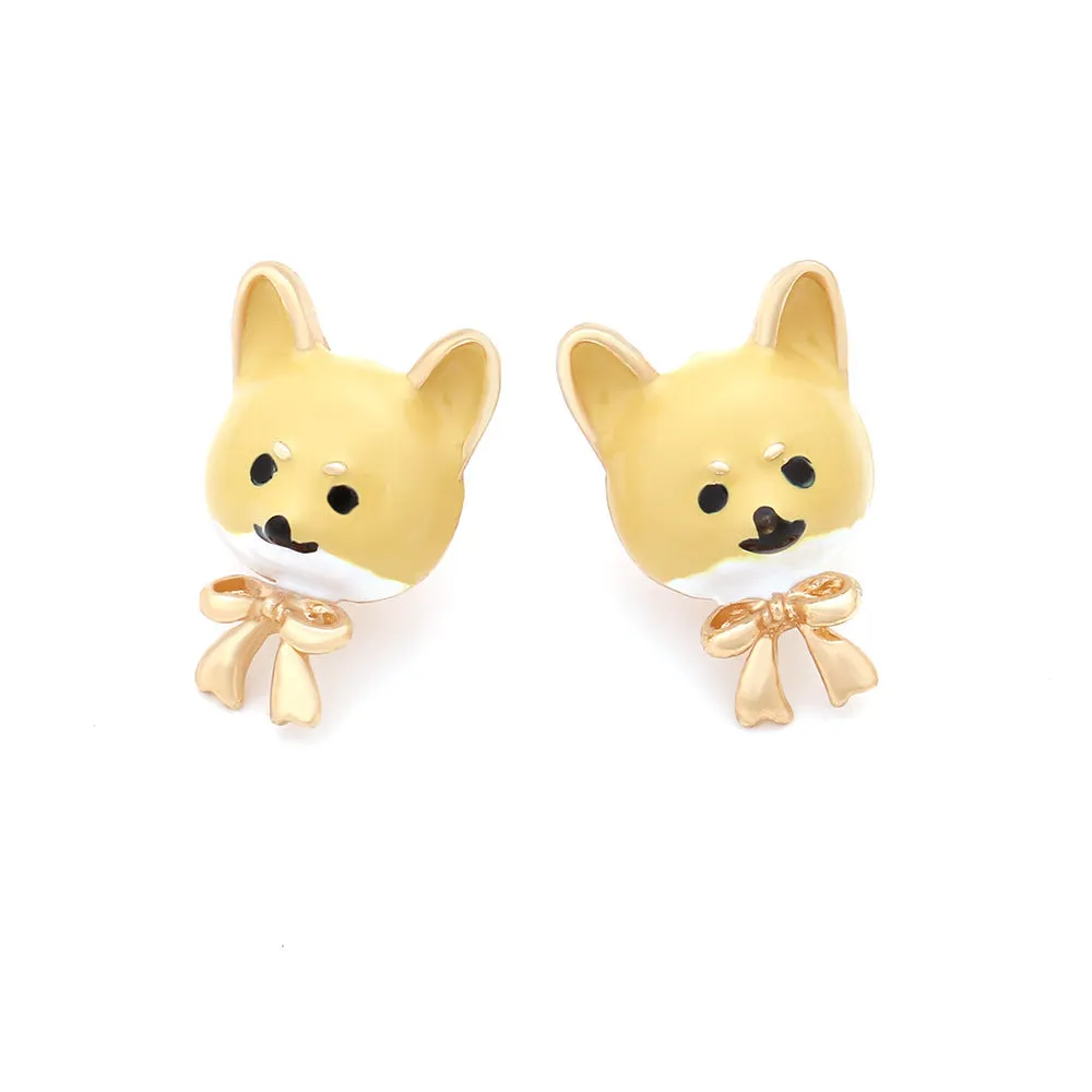 Wholesale Cartoon Enamel Bow Puppy Zinc Alloy Earrings
