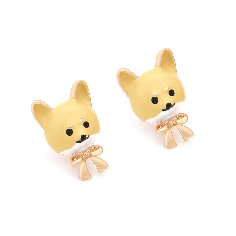 Wholesale Cartoon Enamel Bow Puppy Zinc Alloy Earrings