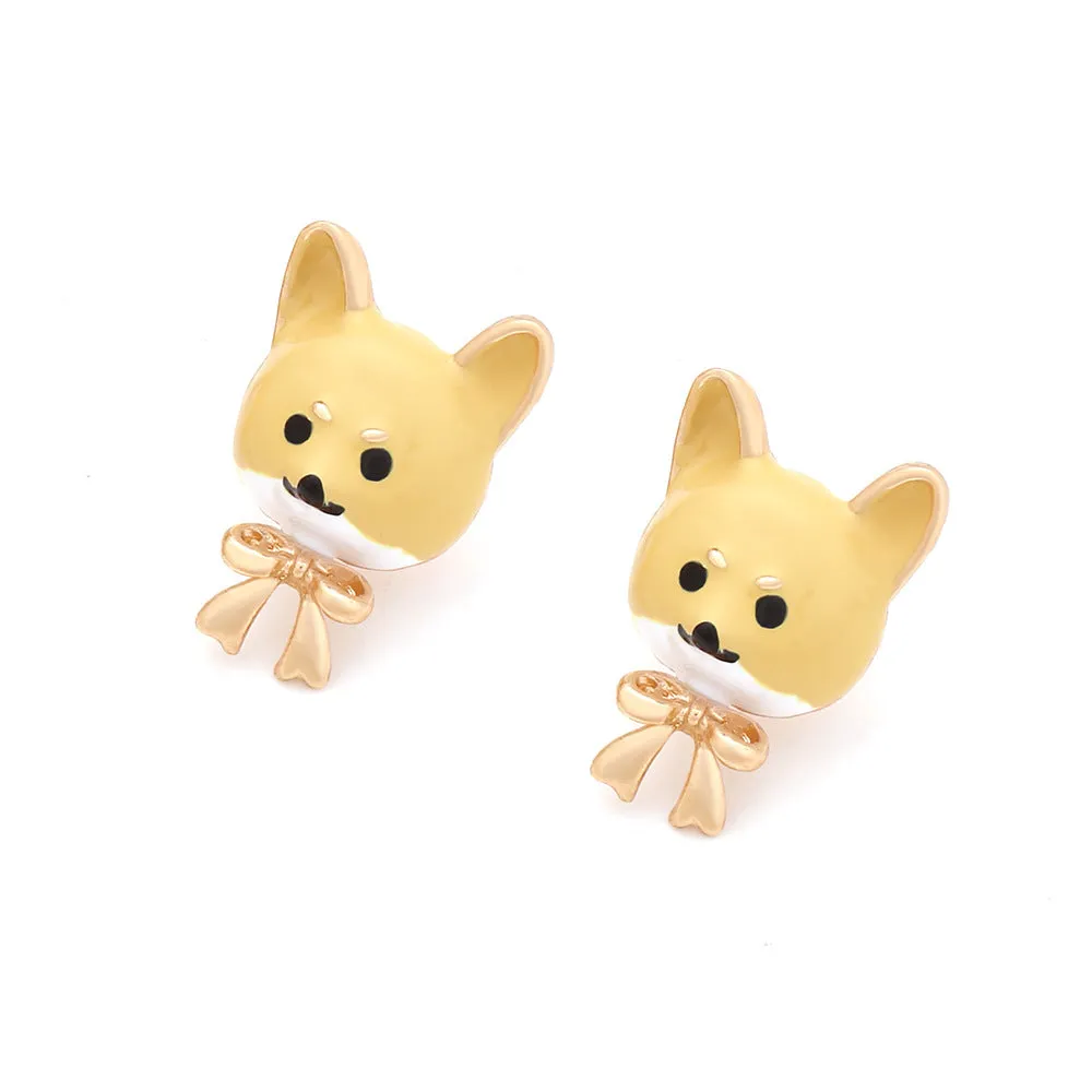 Wholesale Cartoon Enamel Bow Puppy Zinc Alloy Earrings