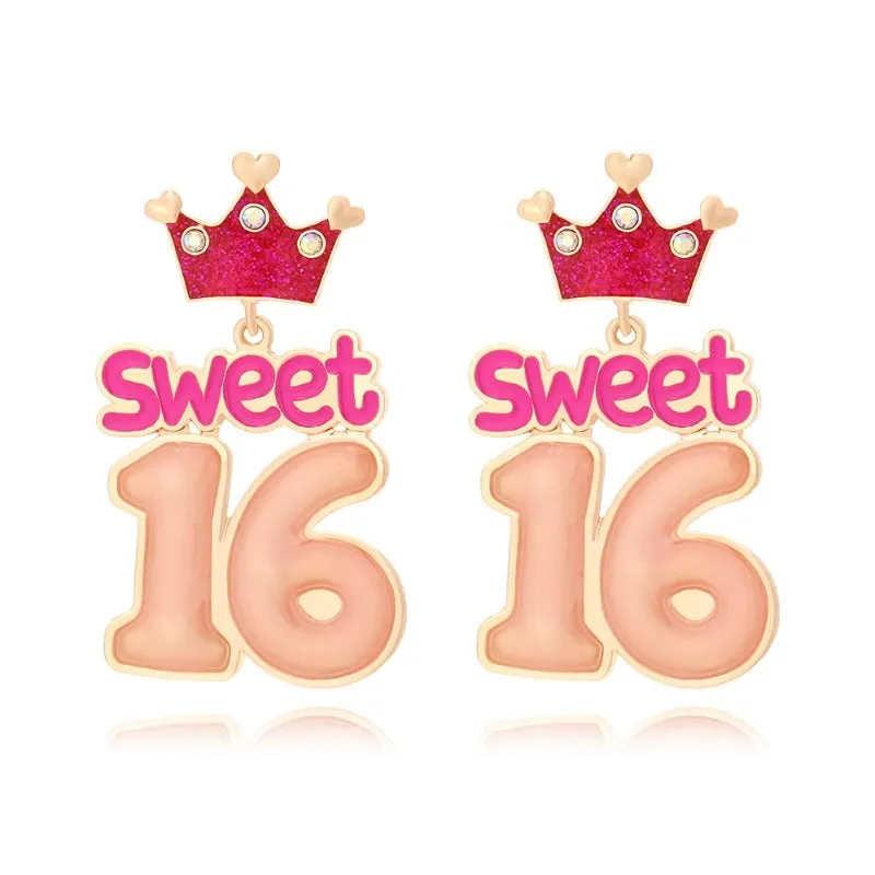 Wholesale Cartoon Enamel Crown Birthday Zinc Alloy Earrings