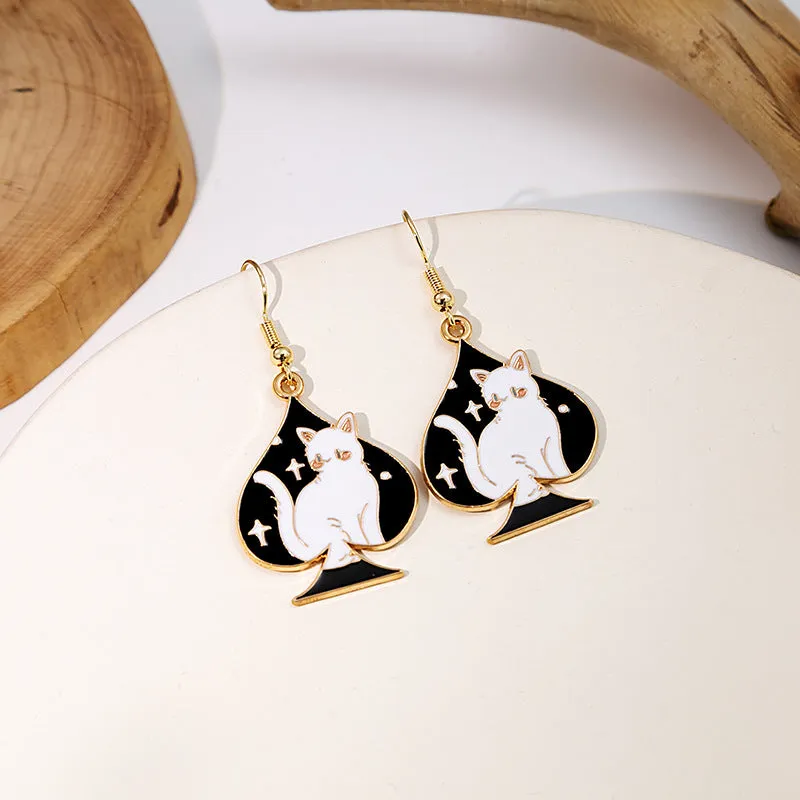 Wholesale Cartoon Playing Card Suit Cat Alloy Earrings