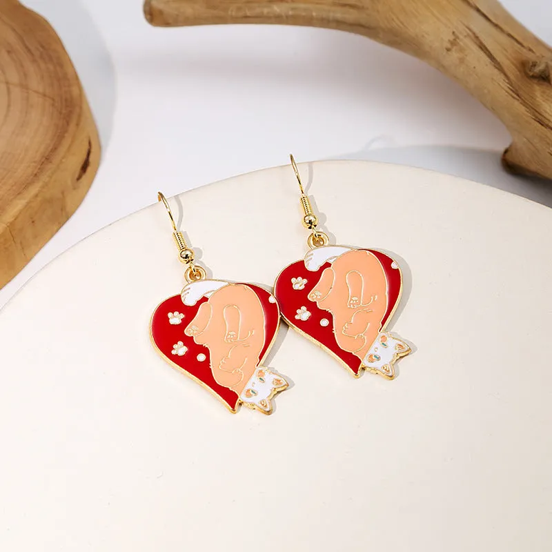 Wholesale Cartoon Playing Card Suit Cat Alloy Earrings