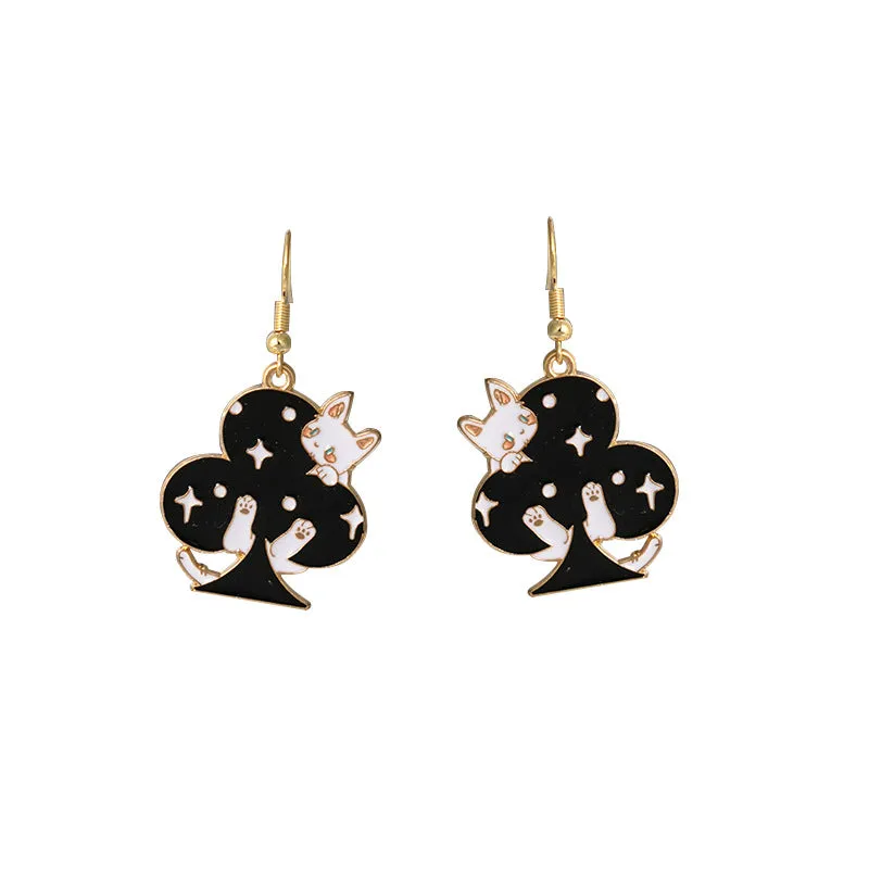 Wholesale Cartoon Playing Card Suit Cat Alloy Earrings