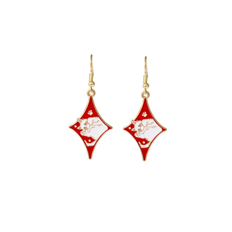 Wholesale Cartoon Playing Card Suit Cat Alloy Earrings