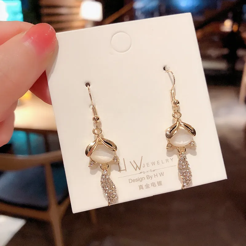 Wholesale Cat's Eye Stone Love Flower 925 Silver Needle Earrings