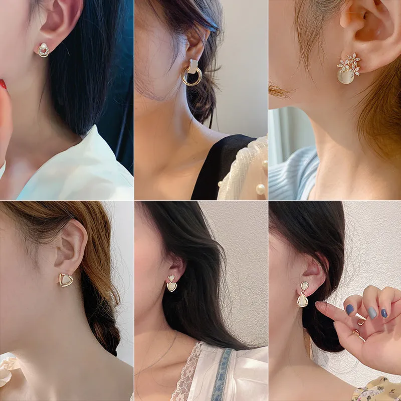 Wholesale Cat's Eye Stone Love Flower 925 Silver Needle Earrings