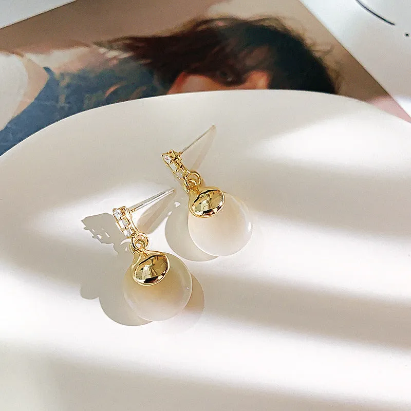 Wholesale Cat's Eye Stone Love Flower 925 Silver Needle Earrings