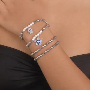 Wholesale CCB Beaded Flower Eyes Palm Elastic Stacking Bracelet
