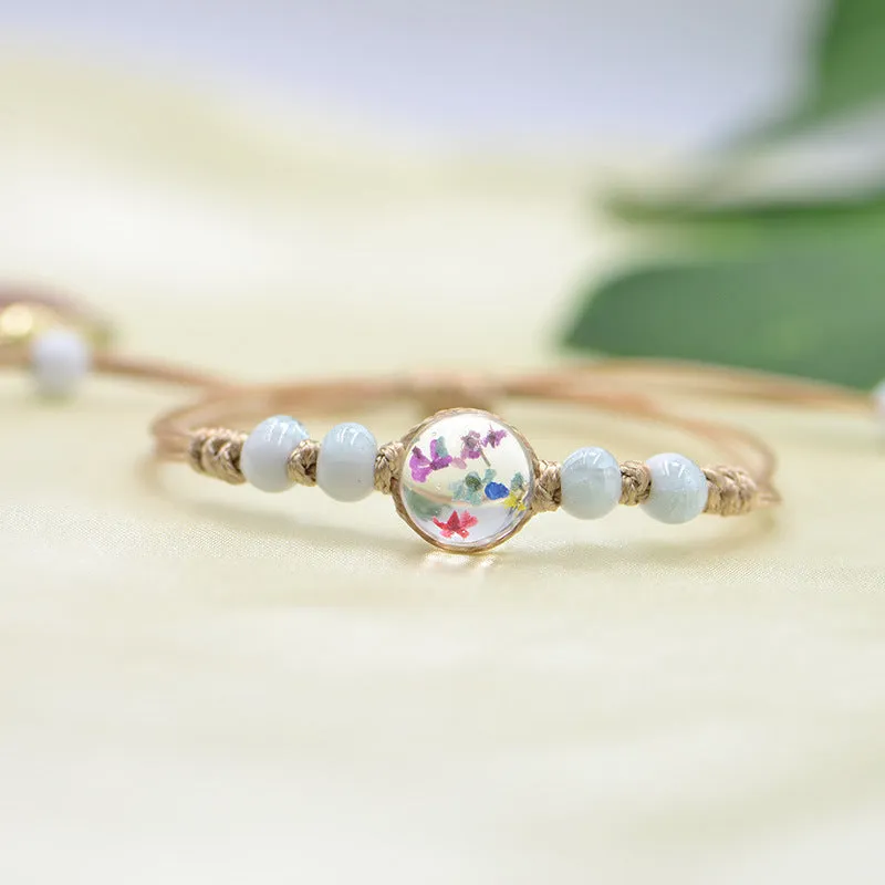 Wholesale Ceramic Glass Ball Dried Flower Plant Real Flower Woven Bracelet