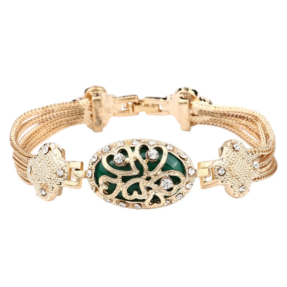 Wholesale Chain Hollow Heart Shape Engraved Large Resin Alloy Bracelet