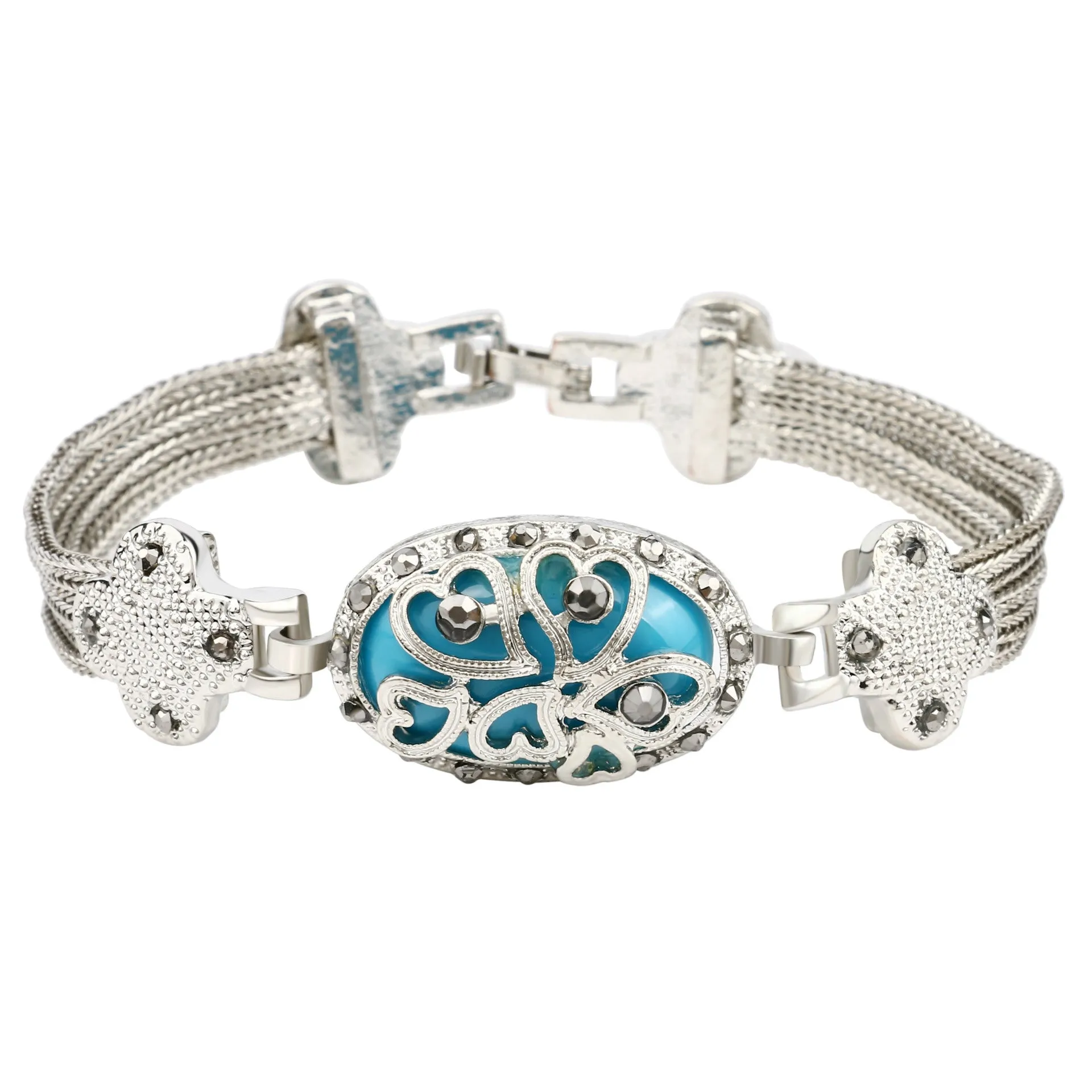 Wholesale Chain Hollow Heart Shape Engraved Large Resin Alloy Bracelet