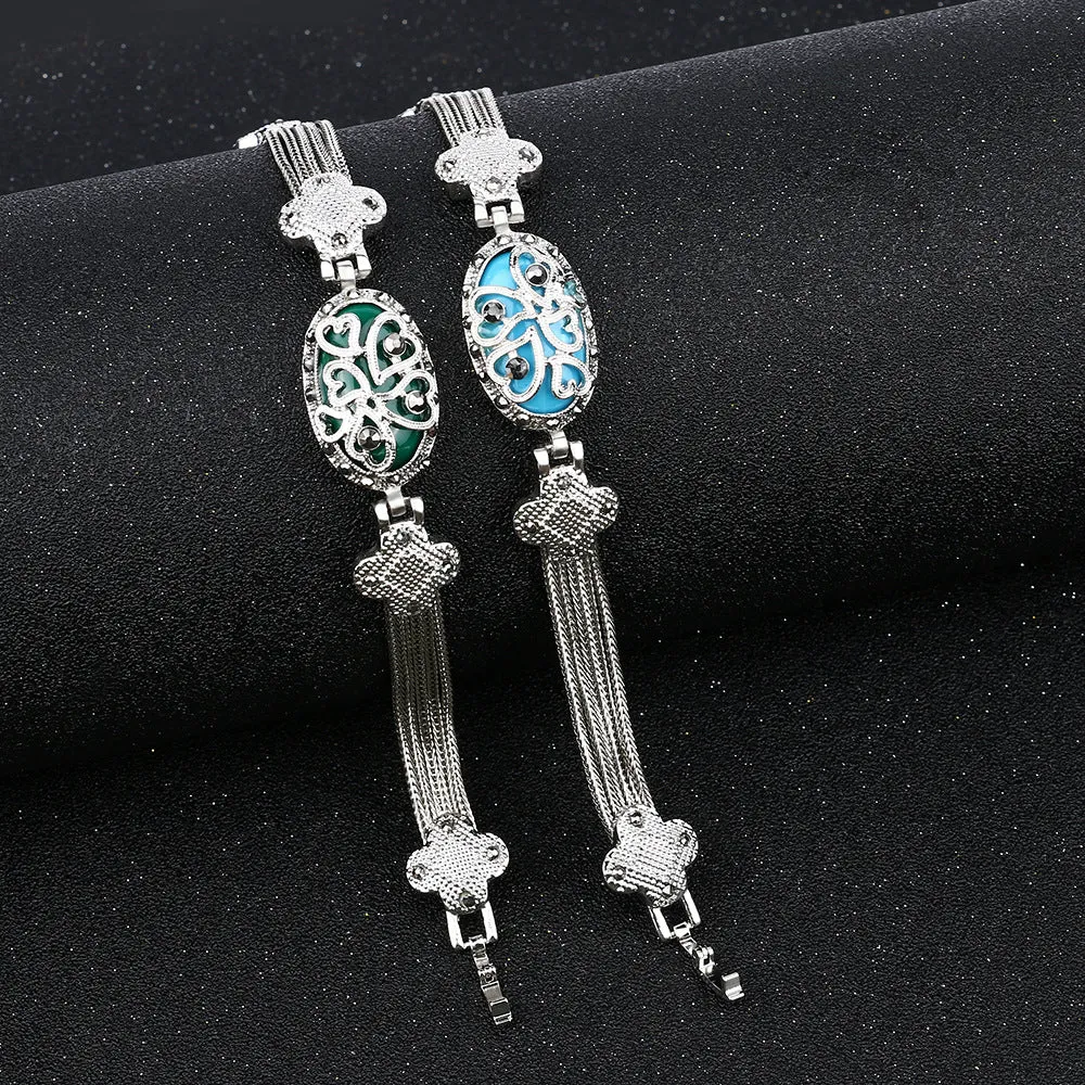 Wholesale Chain Hollow Heart Shape Engraved Large Resin Alloy Bracelet