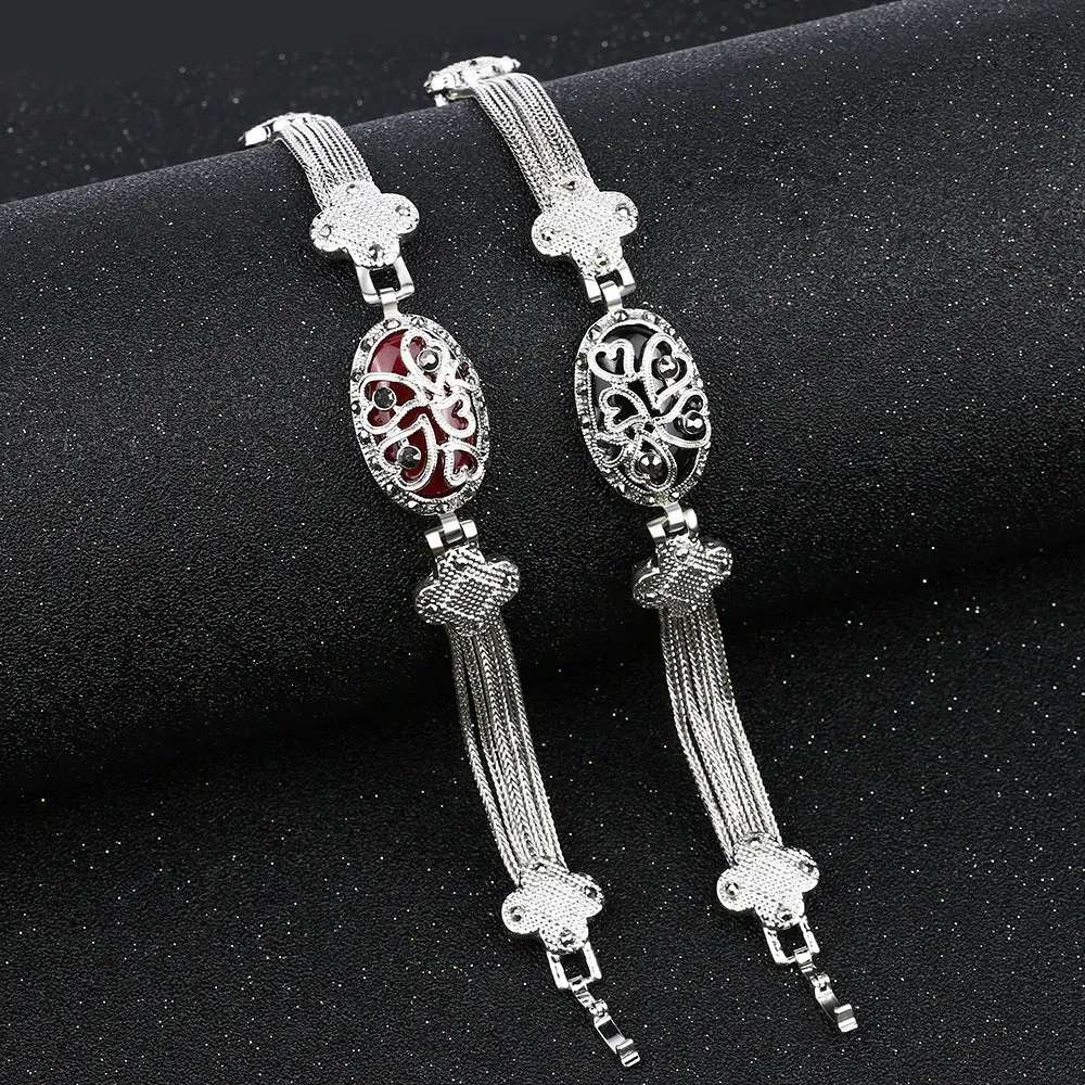 Wholesale Chain Hollow Heart Shape Engraved Large Resin Alloy Bracelet