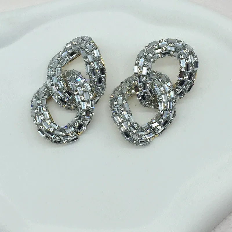 Wholesale Chain Shaped Diamond Inlaid Colored Earrings
