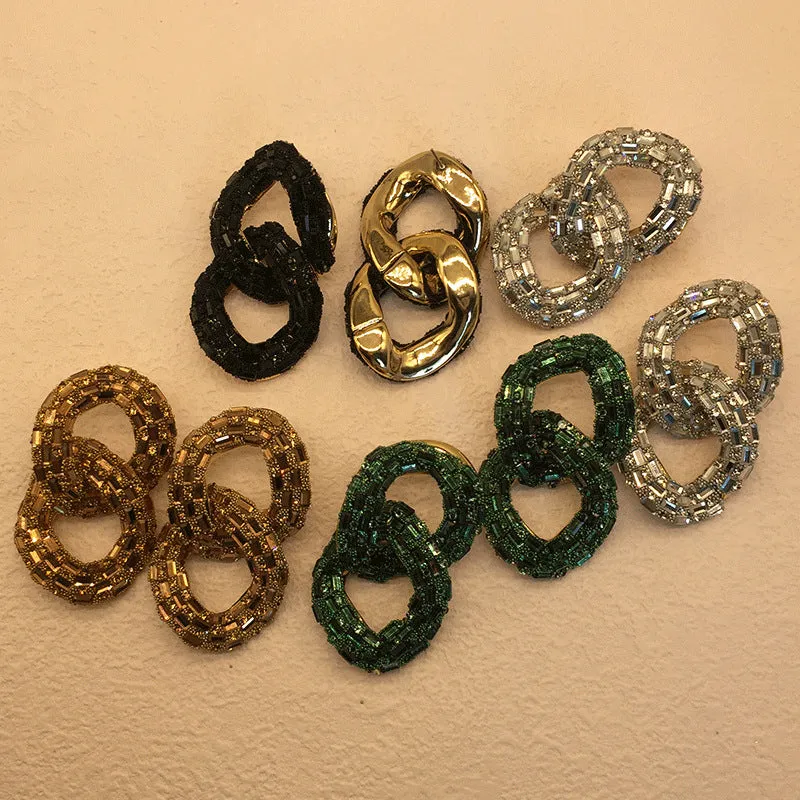 Wholesale Chain Shaped Diamond Inlaid Colored Earrings