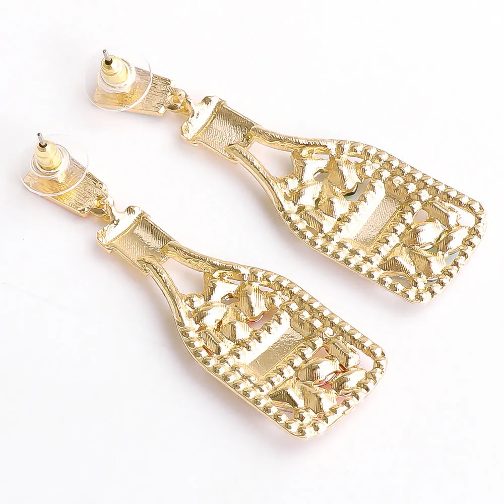 Wholesale Champagne Colored Wine Bottles Filled with Diamond and Pearl Alloy Earrings