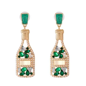 Wholesale Champagne Colored Wine Bottles Filled with Diamond and Pearl Alloy Earrings