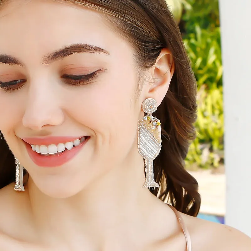 Wholesale Champagne Glass Handmade Retro Creative Long Rice Bead Earrings