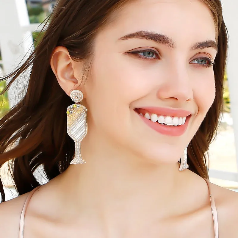 Wholesale Champagne Glass Handmade Retro Creative Long Rice Bead Earrings