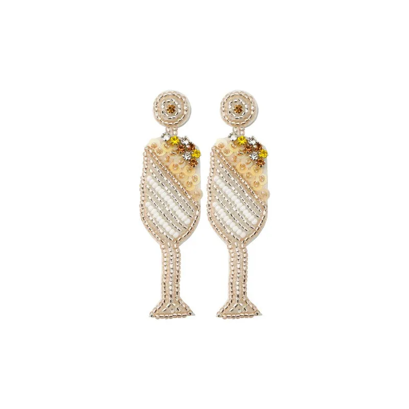 Wholesale Champagne Glass Handmade Retro Creative Long Rice Bead Earrings